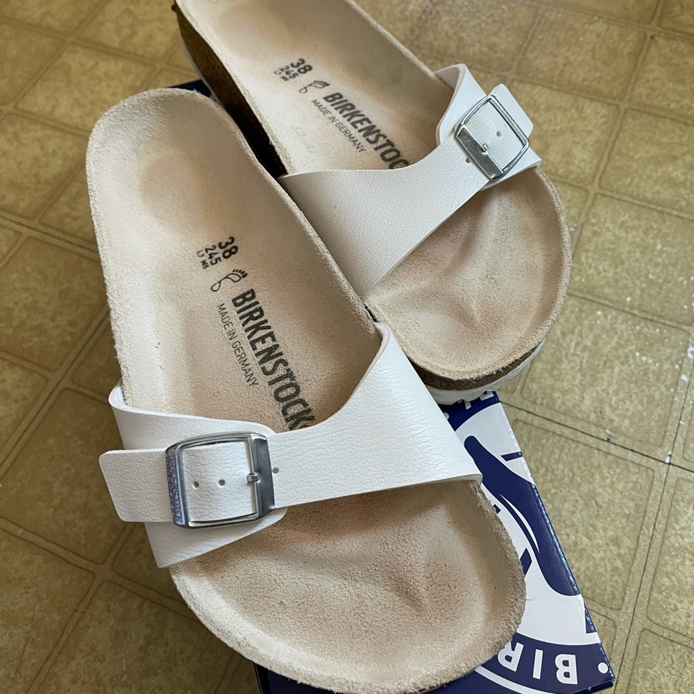 NIB Birkenstock White Birkoflor Madrid Slides Sz38